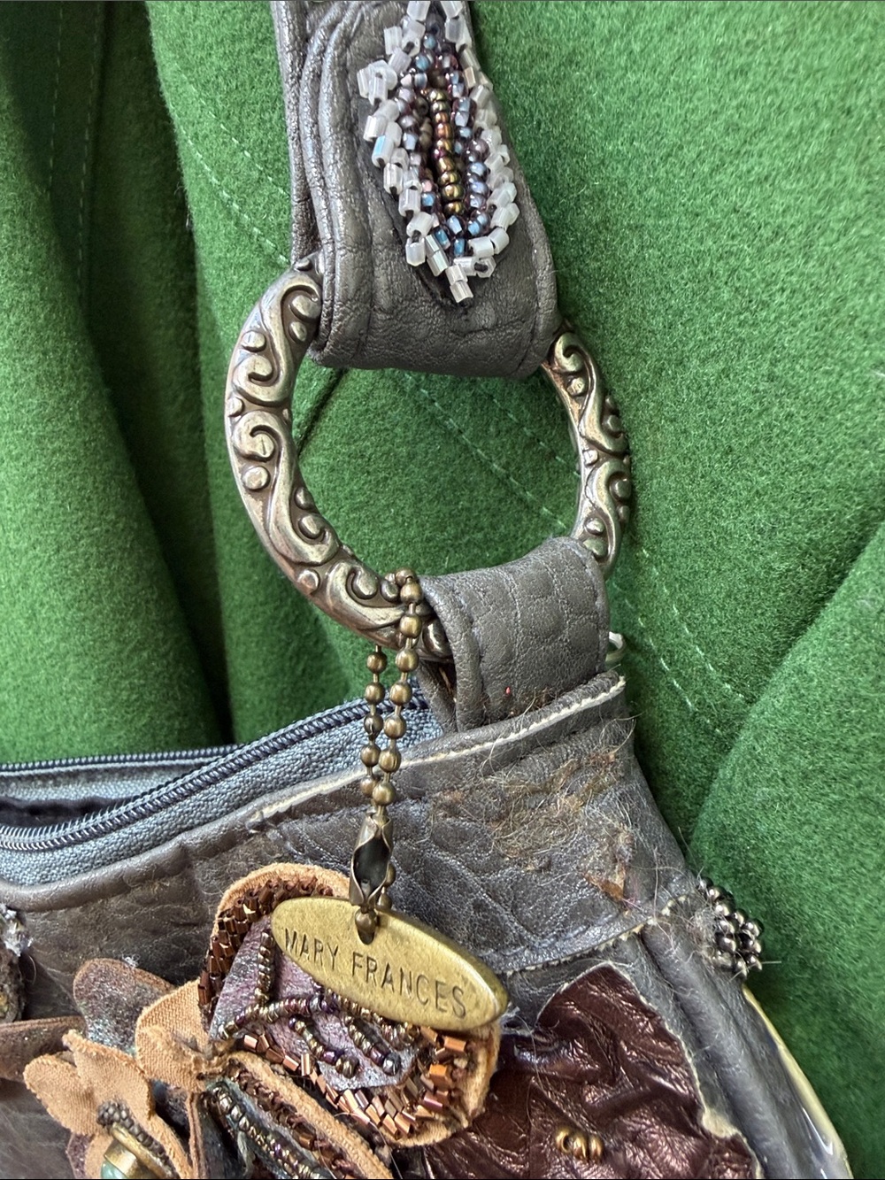Mary Frances Gray Multicolor Beaded Floral Appliqué Shoulder Bag - Picture 9 of 16